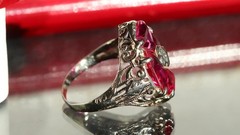 14k white gold ring 2.50ct lab created ruby sz 3.5 antique handmade 2.33gr N3331