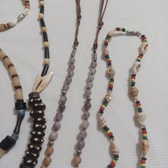 COOL Lot Of Vintage Tribal Jewelry Bone Beads Wood Shells Gemstones Leather Etc