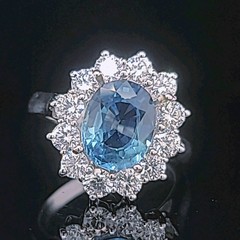 Vintage 18K White Gold Engagement Ring 2.84ct. Natural Teal Blue Sapphire Oval