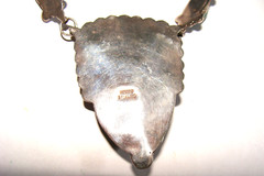 Vintage Mexico Sterling Silver Green Onyx Aztec Warrior Face 17″ Necklace 51.8g