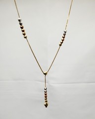 Vintage 14k Yellow Gold & Tri-Gold Faceted Bead Station Y Drop Necklace 16.5″