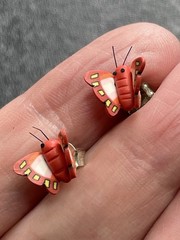 Vintage Orange Butterfly Polymer Clay Stud Earrings