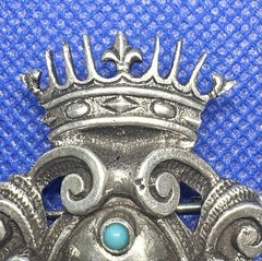 1890s Antique 50x40mm 800 Silver Crown Brooch Turquoise 22g Germany