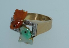 14K Jade Koi Fish and Diamond Ring