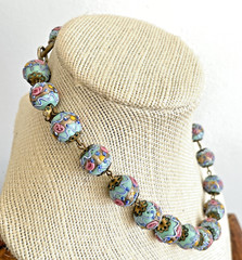 Murano Venetian Wedding Cake Glass Beads 15 Inch Choker Necklace Foil