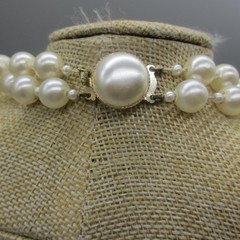 Vintage Hong Kong Necklace Simulated Pearl Graduated Double Strand 24 Inch