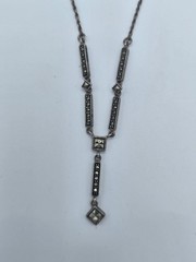 925 Sterling Silver Marcasite Art Deco Drop Y-Necklace 16″ Thailand Vintage