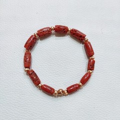 Natural Coral Gemstone Bracelet Italian Sea Coral Handmade Stretchable Bracelet