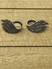 Vintage Sterling Silver 925 Marcasite Earrings SD Hallmark Abstract Leaf Studs