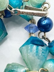 Vtg Hong Kong 3 Strand Beaded Collar Necklace Peacock Blue Turquoise Iridescent