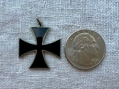 Vintage Iron Cross / Cross Pattée Pendant Black Enamel Curved