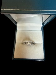 Signed Art Deco 18K White Gold .25ct Round Diamond Engagement Ring Size: 6