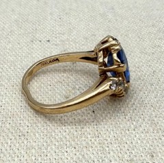 Vintage 10K Gold Blue Sapphire & Diamond Ring Size 5.5 Estate Jewelry 2.41 Grams