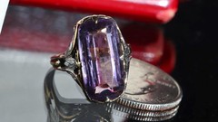 14k multi tone gold sz: 5 ring 5.50ct lab-created amethyst solitaire 6.72g