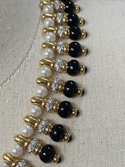 EGYPTIAN REVIVAL BLACK & WHITE BEAD RHINESTONE COLLAR Bib Statement NECKLACE