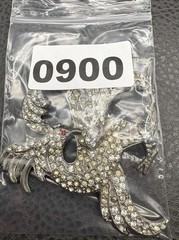 HUGE POT METAL Art Deco Phoenix Gryphon Bird Brooch Silver Tone Rhinestones READ