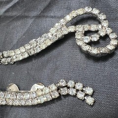 Vintage MUSI Clear Rhinestone Scroll Shoe Clips Silver Tone Pair Mid Century