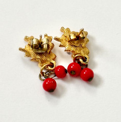 Vintage Multicolor Rhinestone Glass Beaded Dangle Drop Earrings Gold Tone