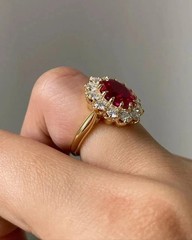 2.50Ct VVS1 Oval Cut Lab Created Ruby & Diamond Anniversary 14k Gold Finish Ring