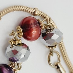 Colorful Burgundy and Plum Pearl with Crystal Beaded Long Station Necklace 36 in