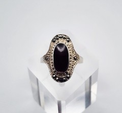 ND Vintage Sterling Silver Carnelian Marcasite Accent Ring Size 9