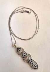 Estate Platinum, 18K YG, 14K White Gold Diamond & Synthetice Sapphire Necklace