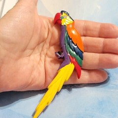 Large Parrot Bird Brooch Pin 5″ Vintage Colorful Retro Macaw Jewelry sab-