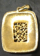 HAND ENAMELED FLORAL GOLD Off White FRAMED FORGET ME NOT CARTOUCHE PENDANT (403)