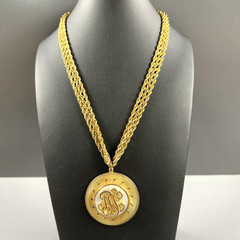 Vintage Monogram Necklace Pendant Multi Strand Chain Statement Gold Tone 18″