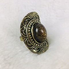 Vintage Ring Gold Tone Metal Brown Stone Ring Adjustable One Size Fits All