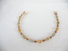 Zales 18K Gold on Sterling Silver 925 Multi Gemstone Tennis Bracelet Fits 7.5″
