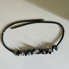 Vintage Hematite Jade Quartz Chip Stone Necklace 17″ Screw Closure