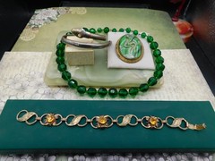 Antique jewelry lot sterling GF bracelet OLD brass glass snake pin bracelet