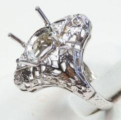 Antique Belais Filigree Engagement Mounting Hold 7MM-9.5MM 18KW Ring Size 5.25
