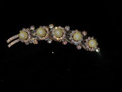 DeLizza And Elster D&E Juliana Pearl & Aurora Borealis Rhinestone Leaf Brooch