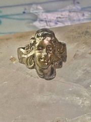 Lady face ring art deco nouveau Italy pinky turquoise size 3 silver signed 800