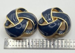 Vintage Les Bernard Vc Gold Email Tone Clip On Earrings