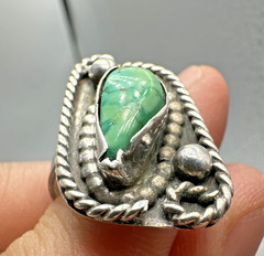 Vintage Navajo Old Pawn Style Sterling Silver Turquoise Ring Lasso Unique Sz. ~8