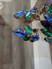 Vtg D&E Delizza Elster Juliana Brooch Earrings Peacock Blue Green Rhinestone