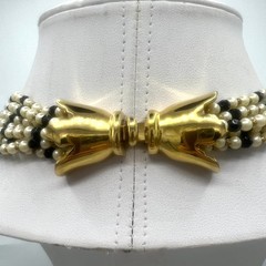 Vtg Jomaz/Joseph Mazer Signed Pearl/Blk Bead Lariat Necklace–7 Strand Scarf Styl