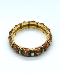 Vtg JOAN RIVERS Multicolor Enamel Golden Orange Black Bangle Diameter 2.25”