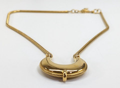 Vintage Monet Crescent Moon Pendant Slide Gold Tone Rope Chain Necklace 20″ Long