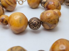Vintage 195Os Orange Brown Mix Early Plastic Beads Necklace 17″ Bracelet 7″ Set