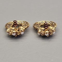 Vintage Hoop Earrings Wire Openwork Faux Pearls 1 3/8″