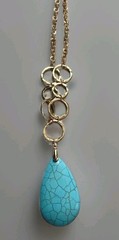 NEW Faux Turquoise Pendant Necklace Big Blue Teardrop Boho Chic Southwestern