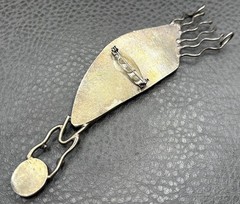 Artisan Brutalist Massive 5.5″ Silver Tone Modernist Stone Pendant Brooch