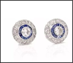Vintage Halo Sapphire Art Deco Lab Created Diamond Gift 925 Silver Stud Earrings
