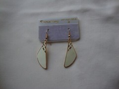 VINTAGE SAMUEL HUANG DESIGNER CLOISONNE RETRO MOD CREAM DANGLE HOOK EARRINGS