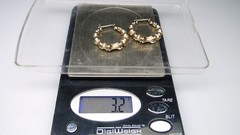 Fancy 14K Gold Ribbed Hooped Pierced YG Hoop Earrings