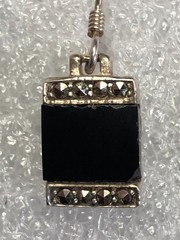 Vintage Sterling Silver Black Onyx Marcasite Dangle Earrings 925 Square 1″ 7806